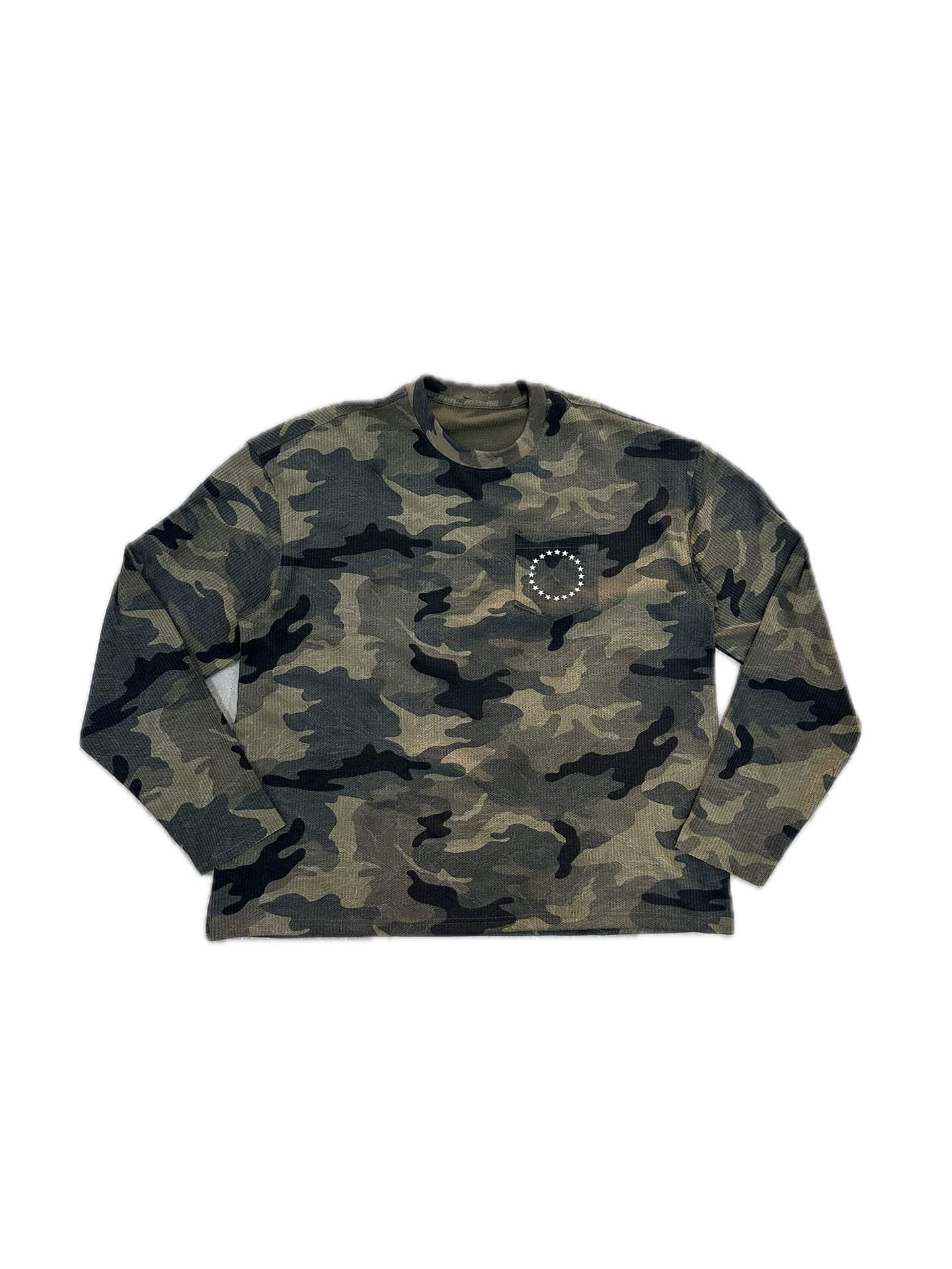 LIBERAFIT Vintage Camo Leopard Waffle Star Embroidered Long Sleeve Tee