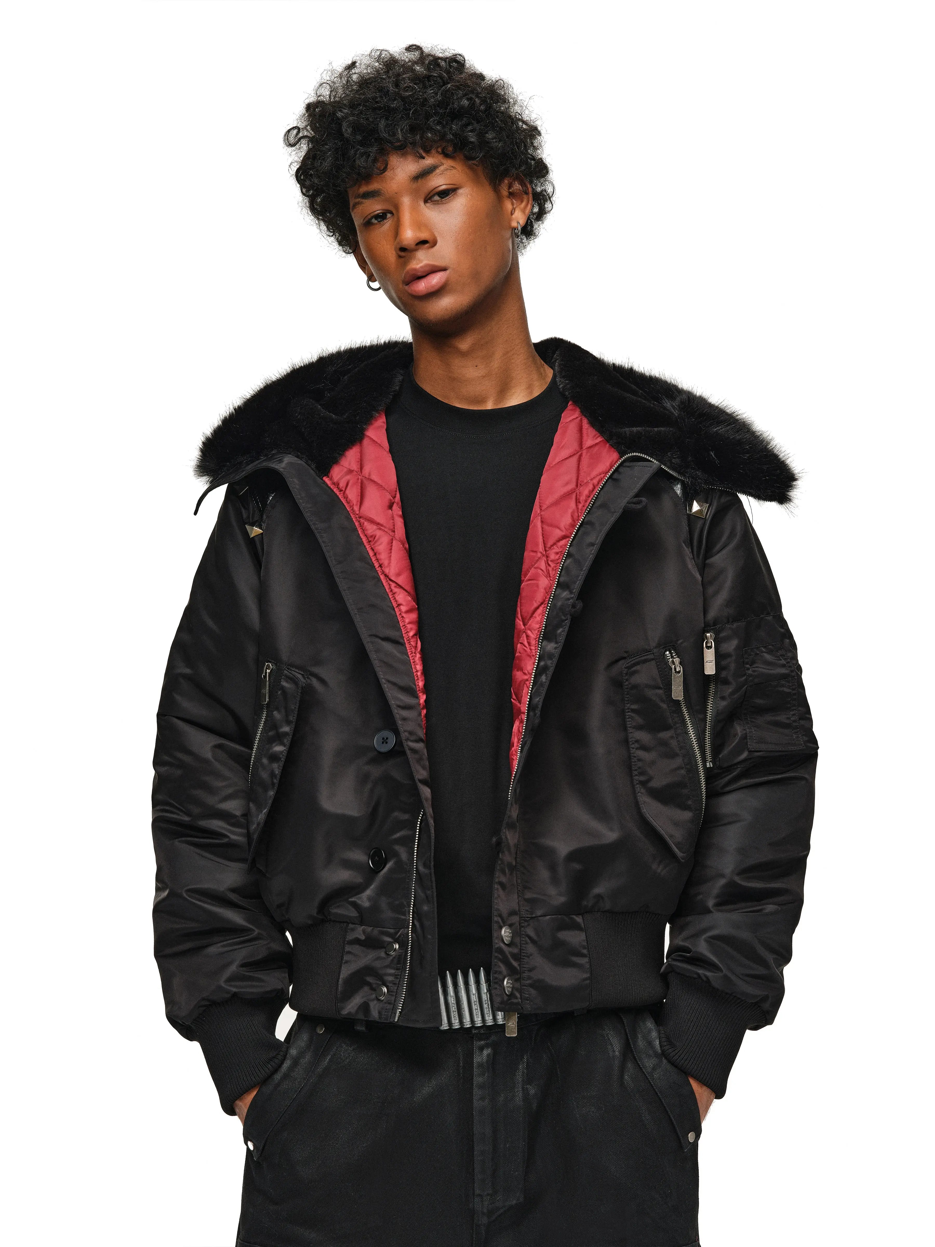 ANTIDOTE Fur Leather Studded N2B Bomber Jacket