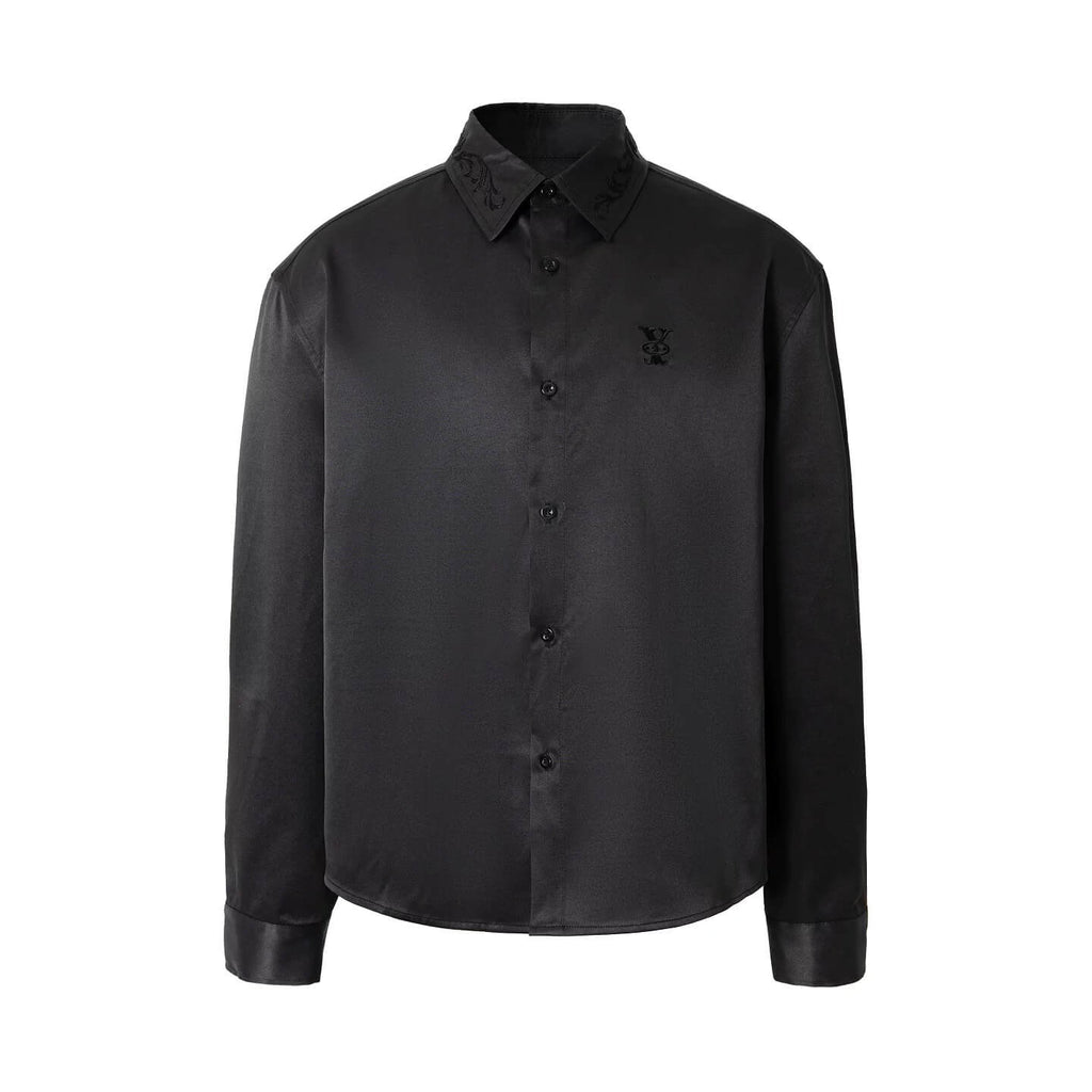 YADcrew Embroidered Lapel Button Up Long Sleeve Shirt