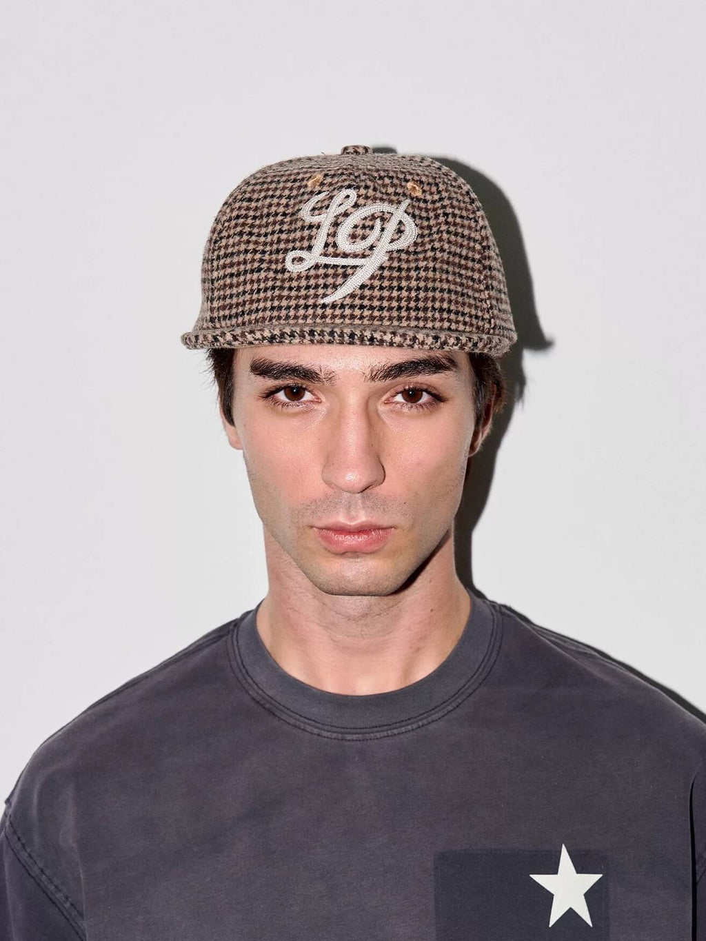 LIBERAFIT Chain Stitch Embroidered Wool Blend Houndstooth Baseball Cap