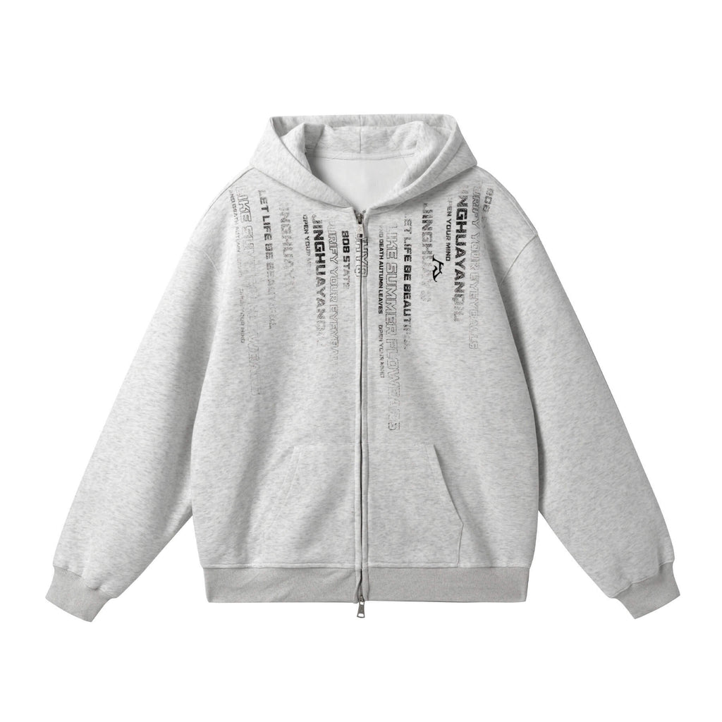 JHYQ Vertical Code Print Double Zipper Hoodie
