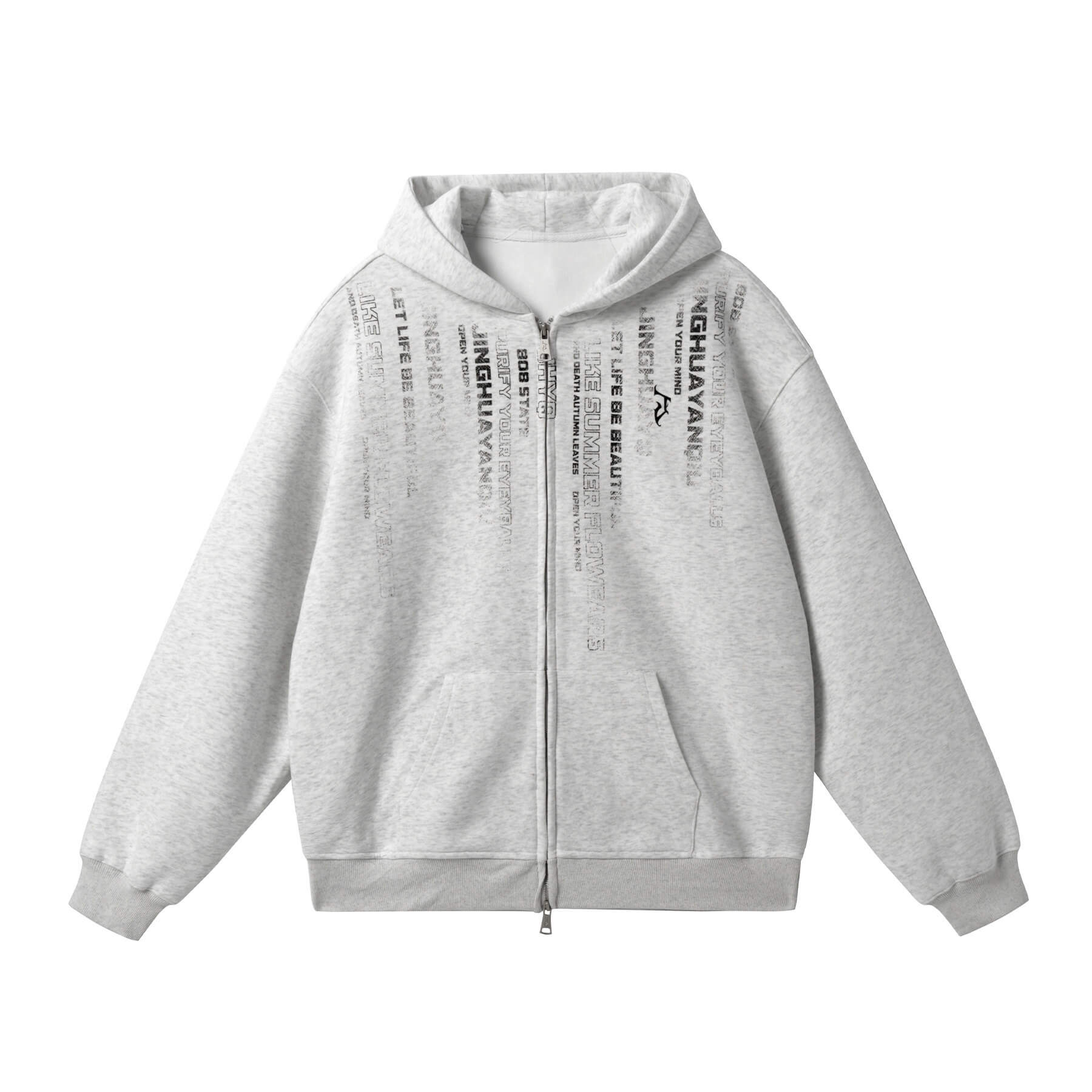 JHYQ Vertical Code Print Double Zipper Hoodie