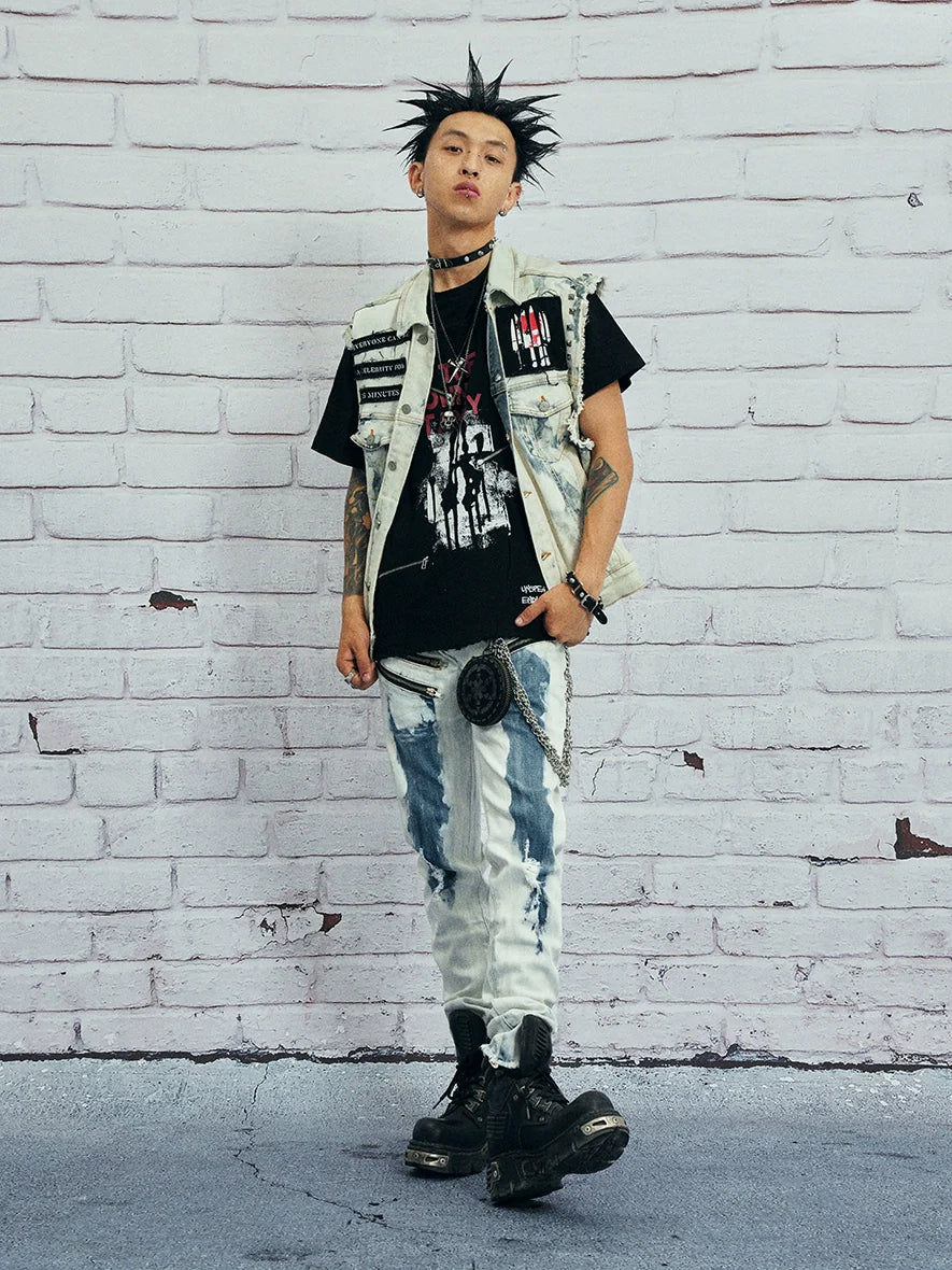 VENTUREK Bleach Wash Patch Rivet Denim Vest