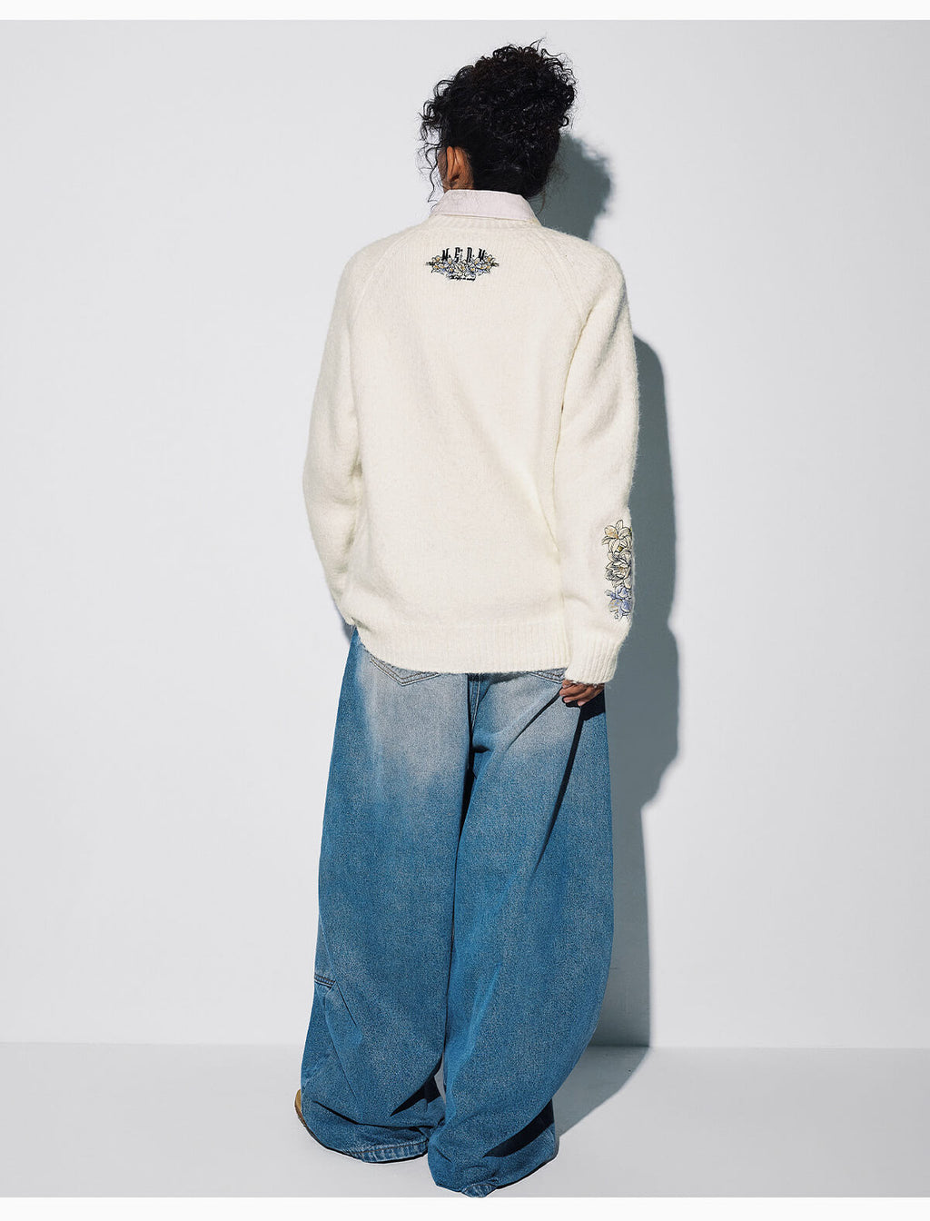 MEDM Floral Embroidered Mohair Knit Sweater