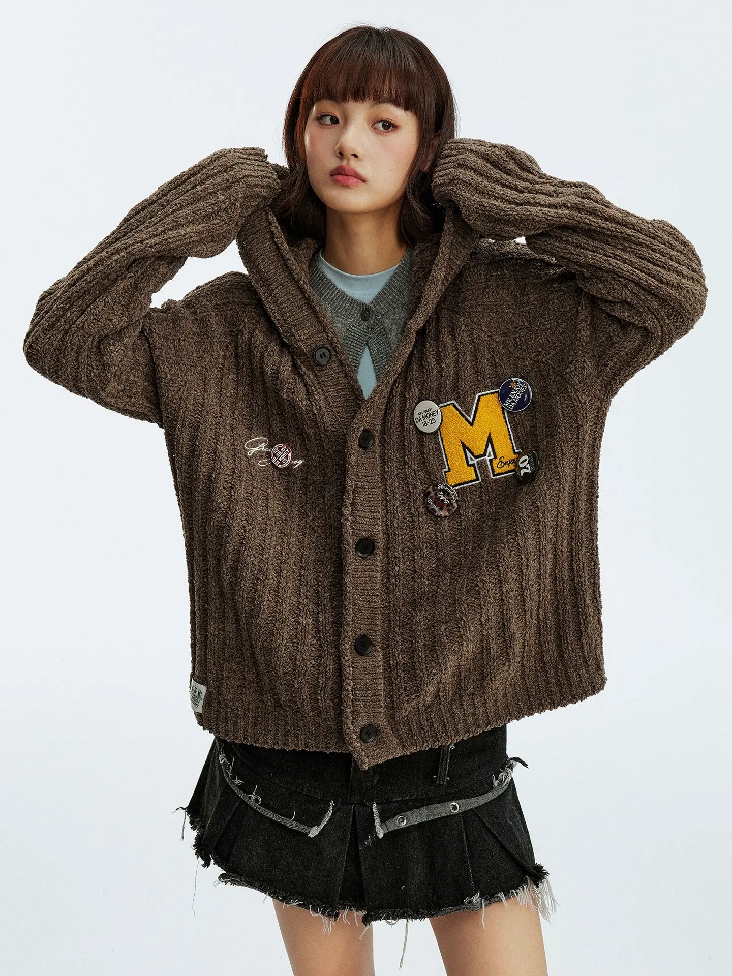 MEDM Stripe Knit Hooded Cardigan