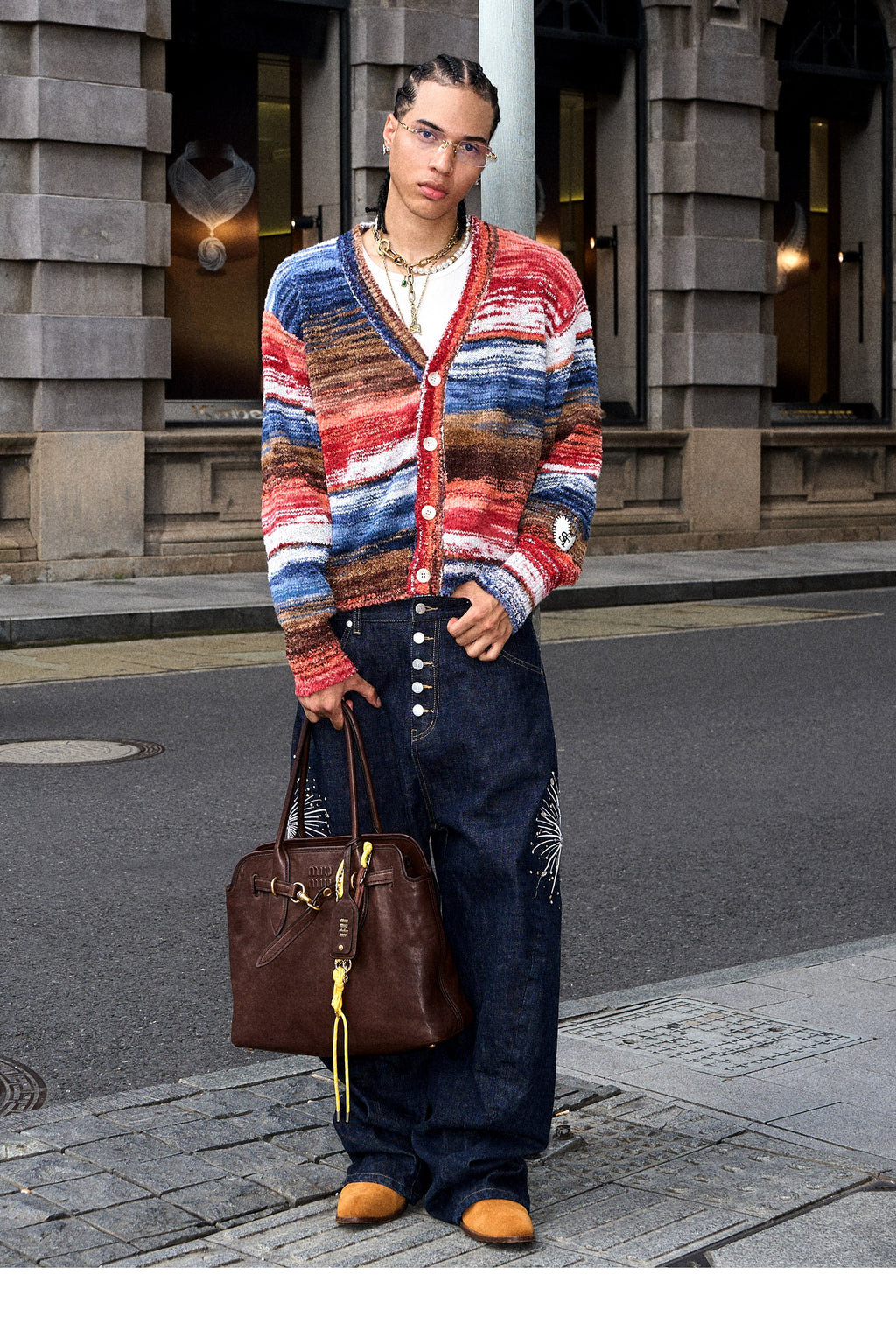 STEEPC Multicolor Gradient Heart Patch Knit Cardigan