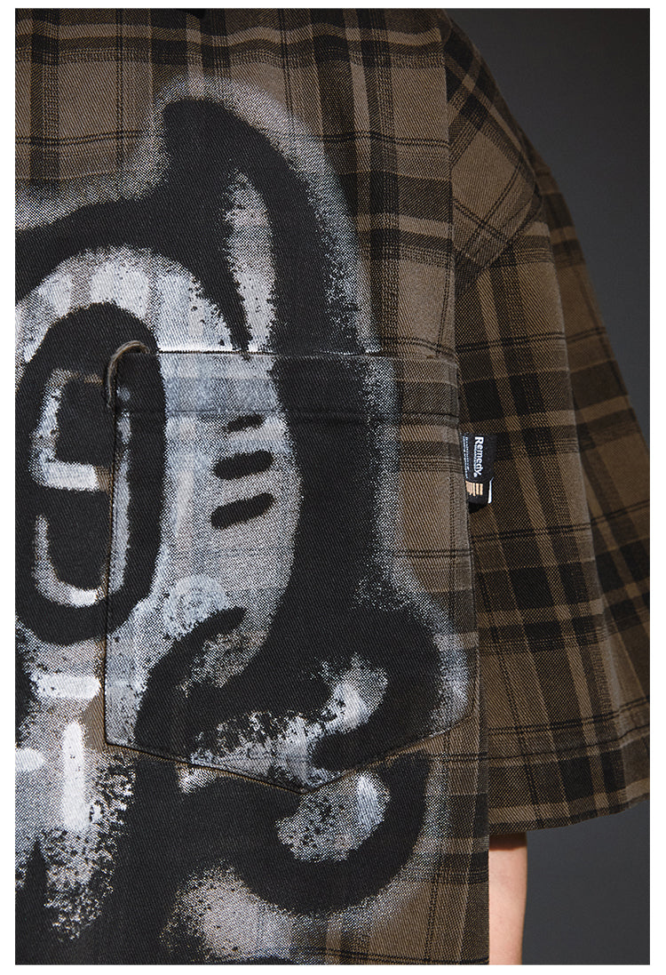 Remedy Skull Print Plaid Short Sleeve Shirt