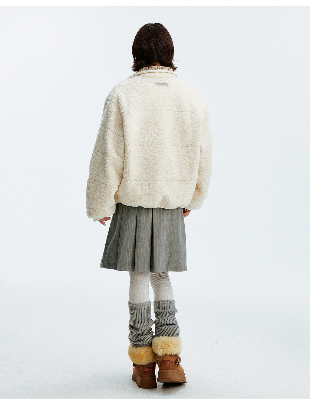 MEDM Plaid Trim Sherpa Short Jacket