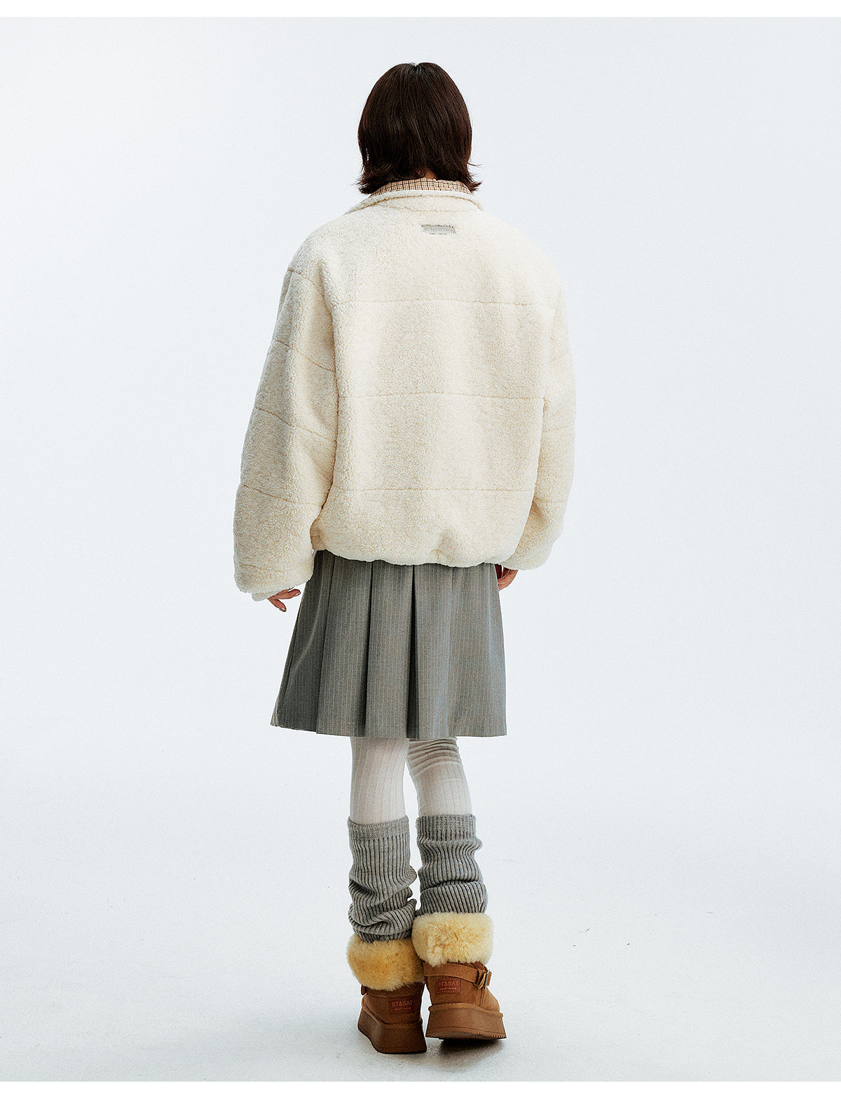 MEDM Plaid Trim Sherpa Short Jacket