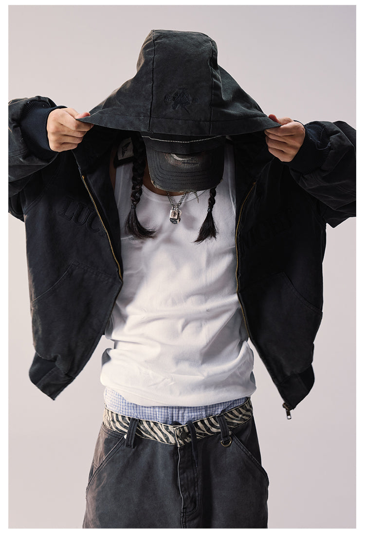 Remedy Embroidered Washed Hooded Bomber Jacket