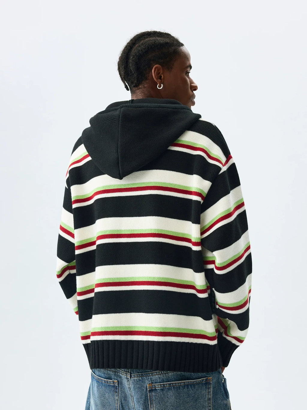 MEDM Colorful Stripes Zip-Up Knit Hoodie