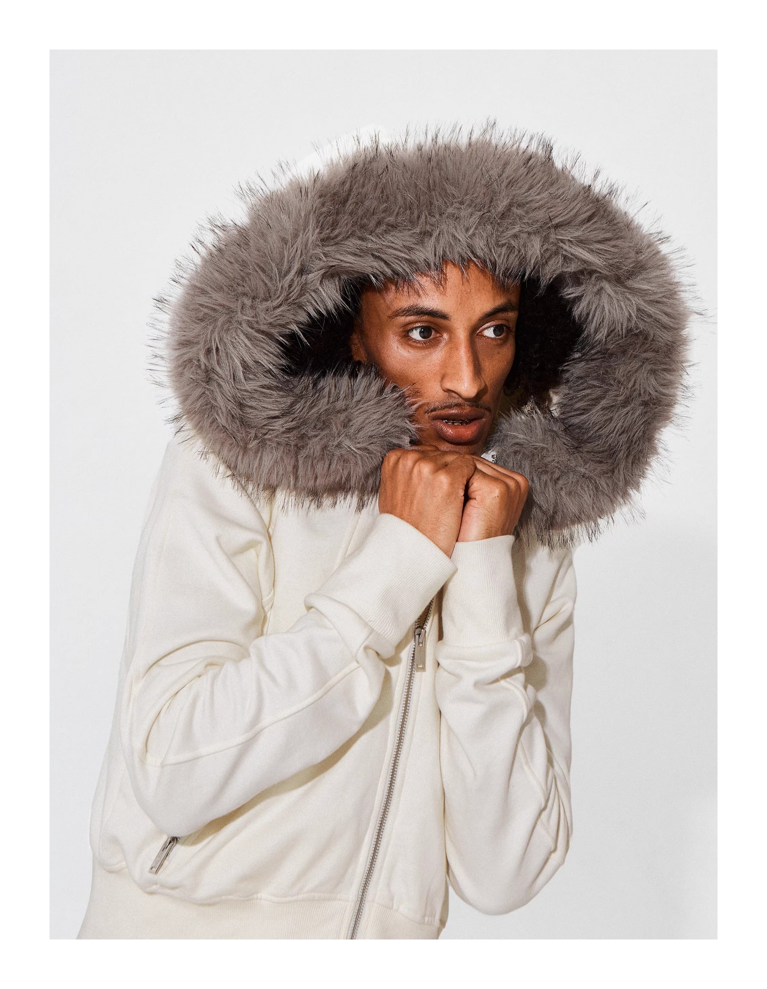 KARMANISTIC Fur Collar Hooded Jacket