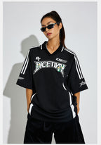 DICETINY Floral Logo Print Soccer Jersey Polo Shirt