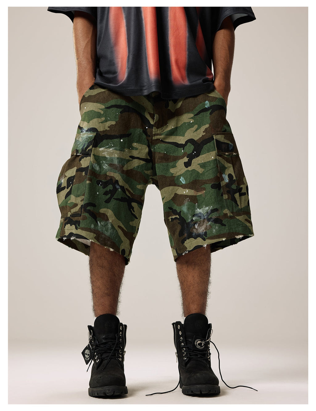 Remedy Paint Stained Camouflage Work Cargo Shorts