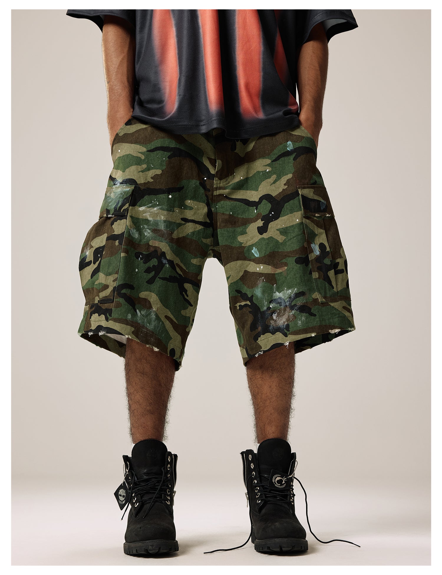 Remedy Paint Stained Camouflage Work Cargo Shorts