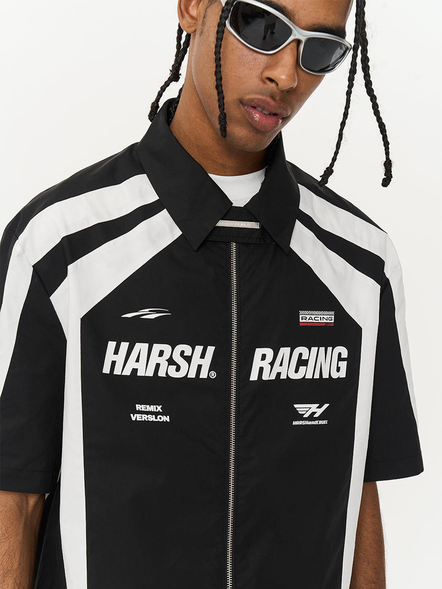 Harsh and Cruel Contrast Color Racing Short Sleeve Shirt