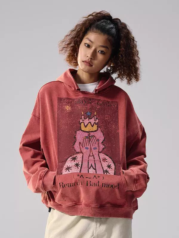 Remedy Washed Distressed Print Hoodie