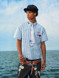 YADcrew Wavy Stripe Tie-Print Short Sleeve Shirt