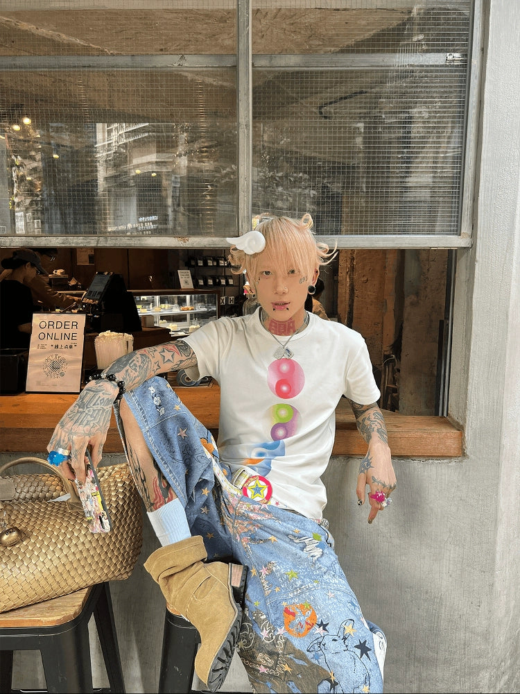 KARMANISTIC Multi Color Yin Yang Print Tee