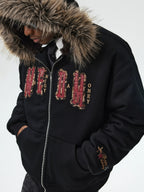MEDM Faux Fur Lined Hooded Fur Zip Up Jacket