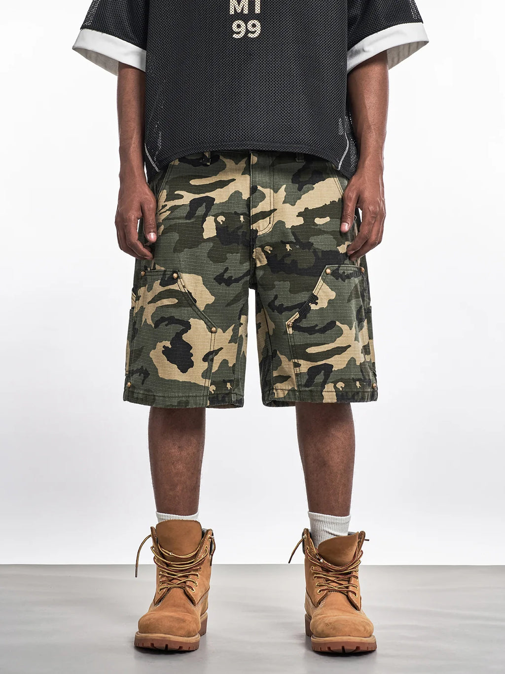 F3F Select Ripstop Double Knee Camouflage Studs Work Shorts