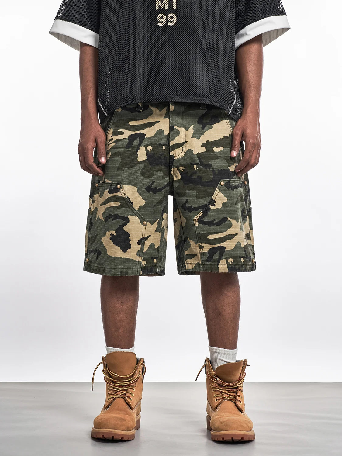 F3F Select Ripstop Double Knee Camouflage Studs Work Shorts