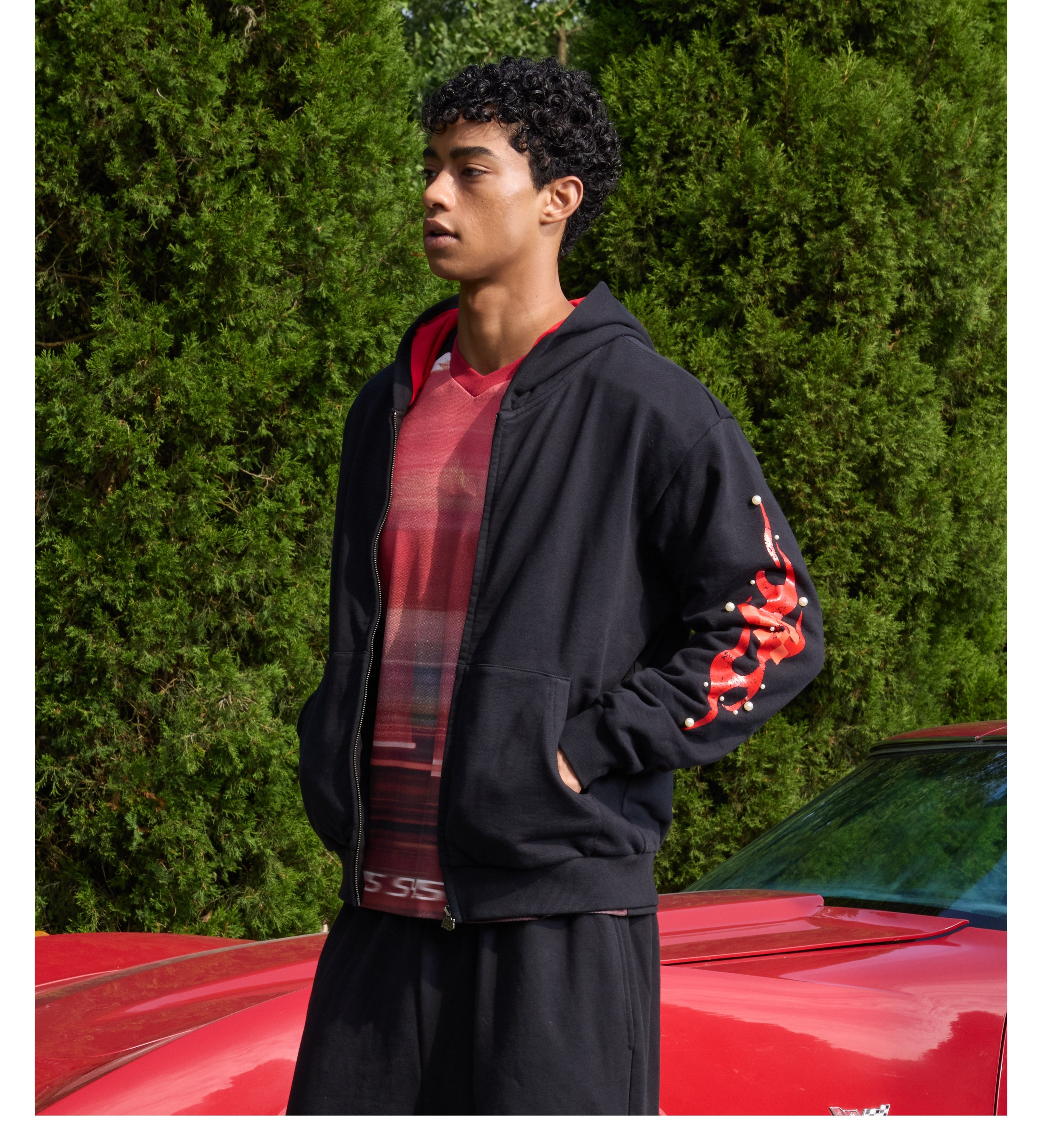 S45 Flame Print Zip Up Hoodie