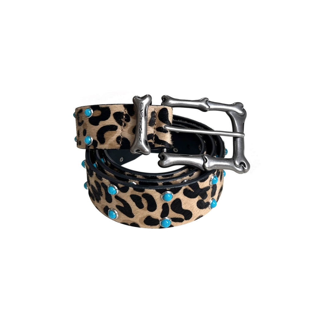 S45 Leopard Turquoise Bone Buckle Belt