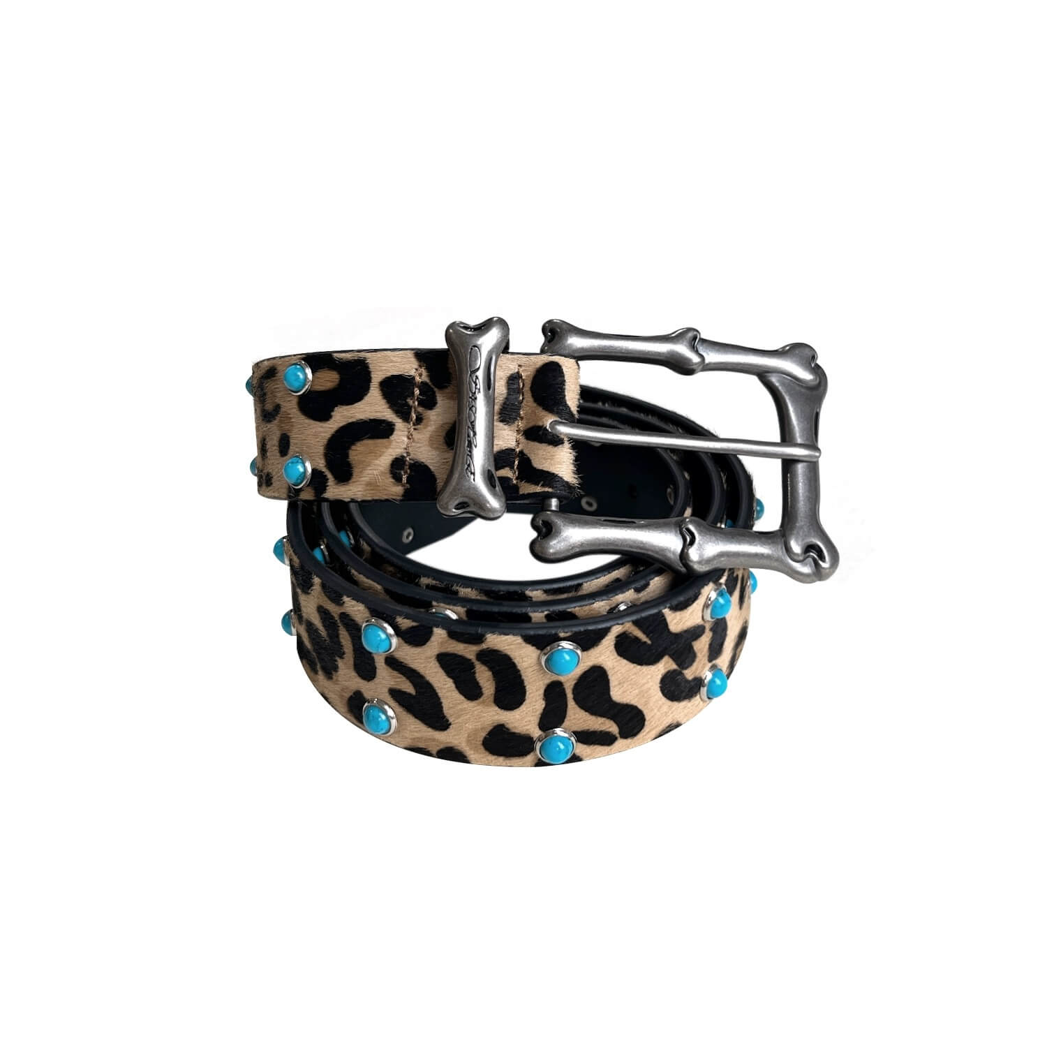 S45 Leopard Turquoise Bone Buckle Belt