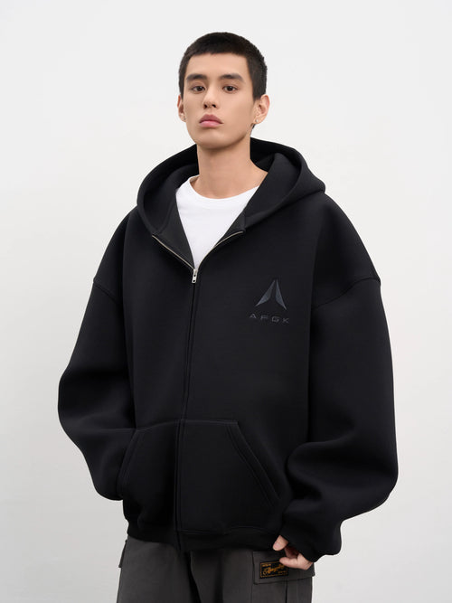 AFGK Air Layer Embroidered Oversized Zip-Up Hoodie