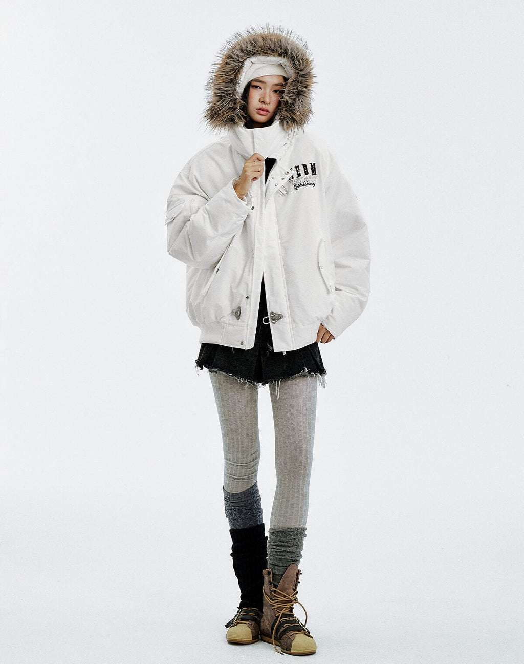 MEDM Detachable Fur Metal Snaps Down Jacket