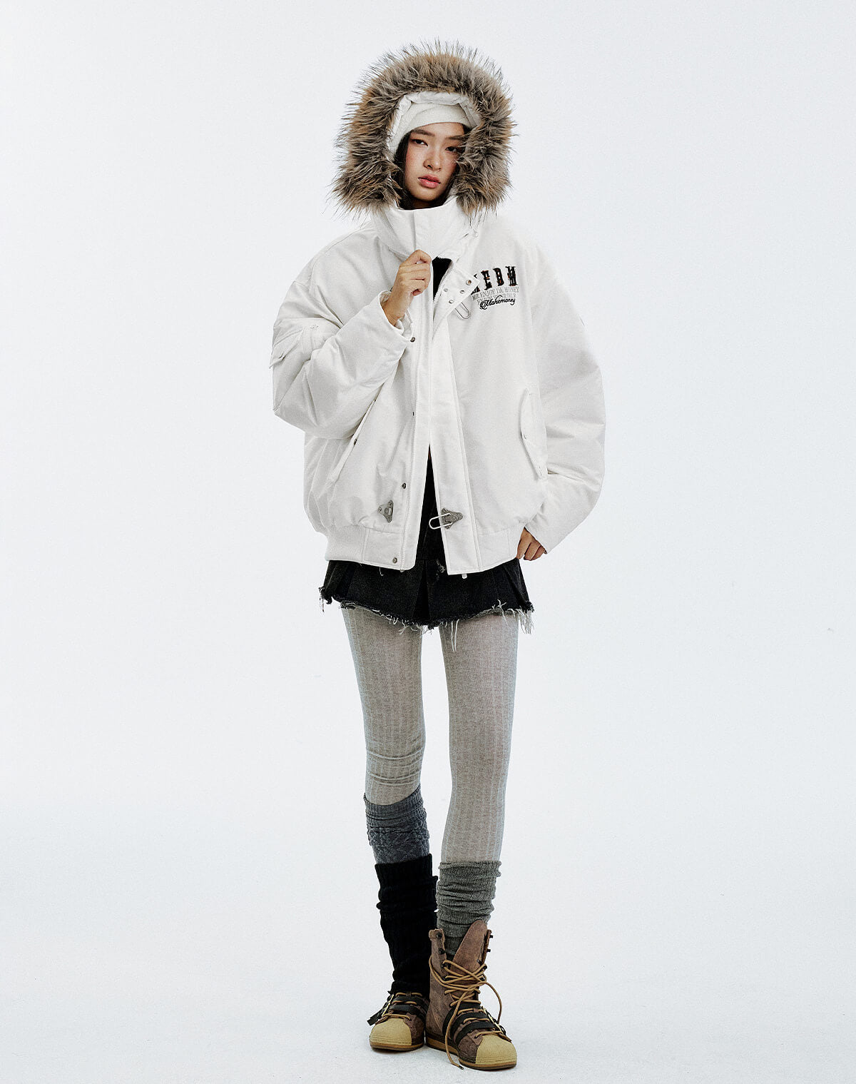 MEDM Detachable Fur Metal Snaps Down Jacket