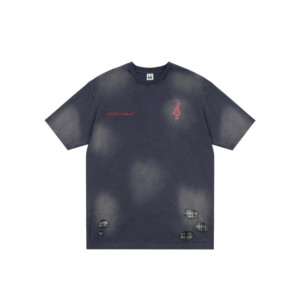 S45 Plaid Patchwork Washed Embroidered Logo Tee