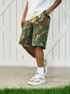 AFGK Logo Print Camouflage Destroyed Shorts