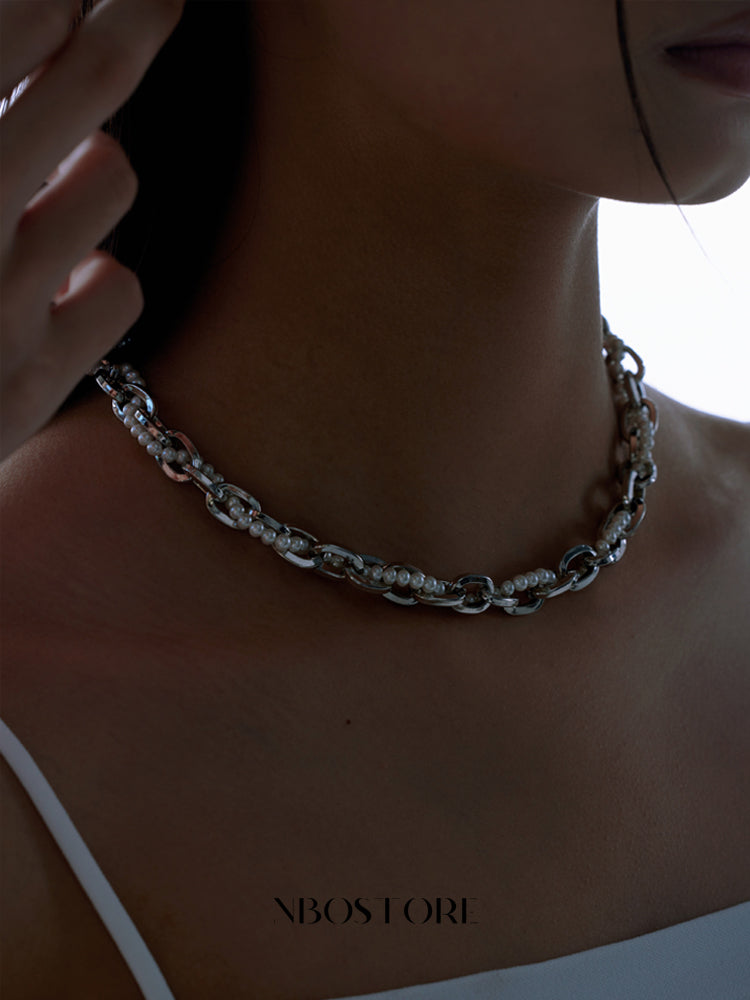 NboStore Cyberpunk Twisted Splicing Pearl Necklace