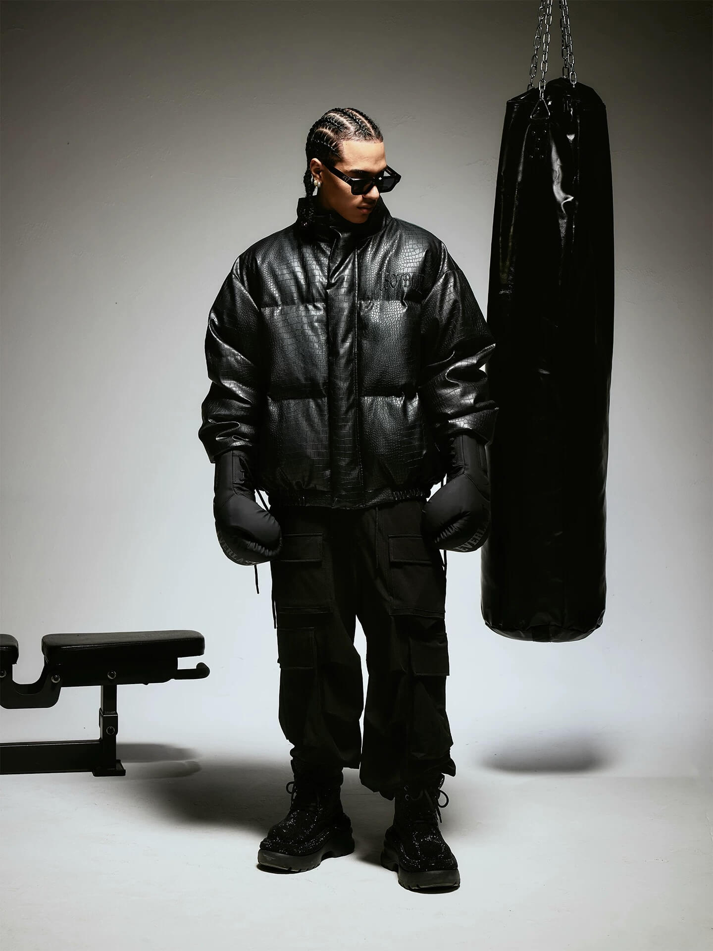 1807 Crocodile Embossed PU Leather Down Jacket