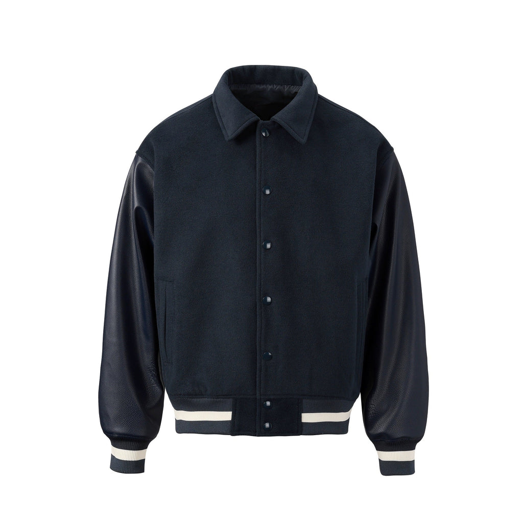 NOVACAM Navy Blue Short Basic Varsity Jacket