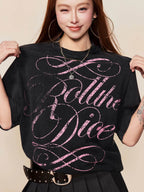 1807 Distressed Calligraphy Graphic Washed Short Sleeve Tee