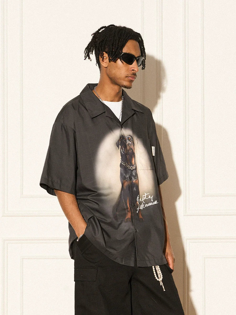 EMPTY REFERENCE Rottweiler Dog Print Short Sleeve Shirt