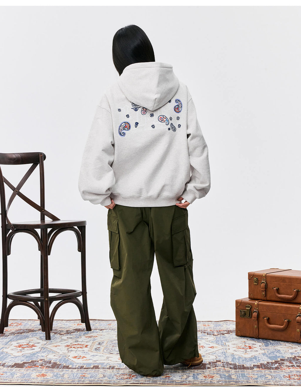 MEDM Ethnic Paisley Flower Embroidered Hoodie