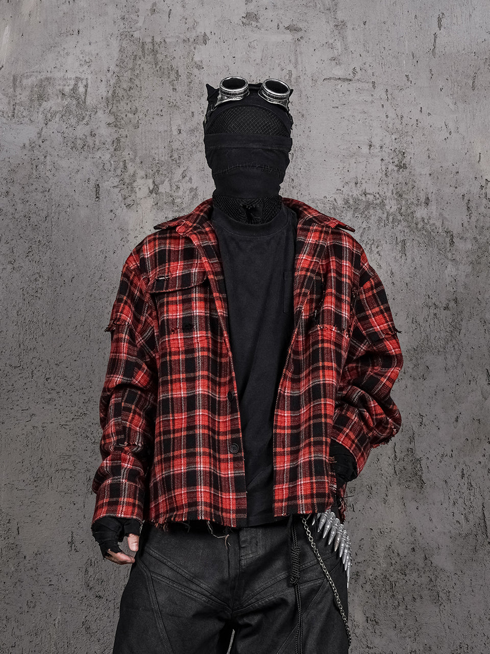UNDERWATER Scarlet Plaid Deconstructed Destroyed Shirt Jacket