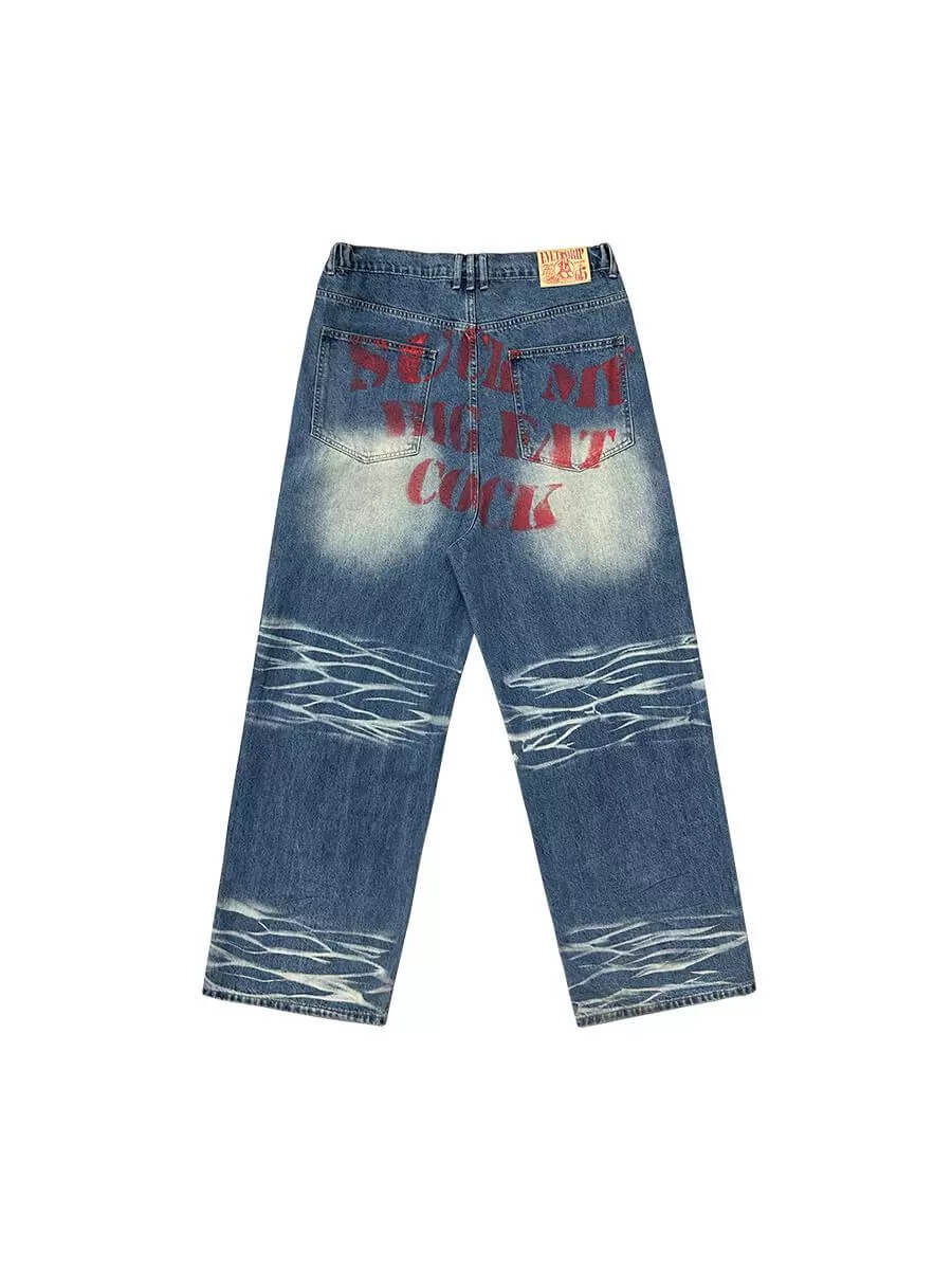 EVETS Dirty Wash Print Baggy Jeans