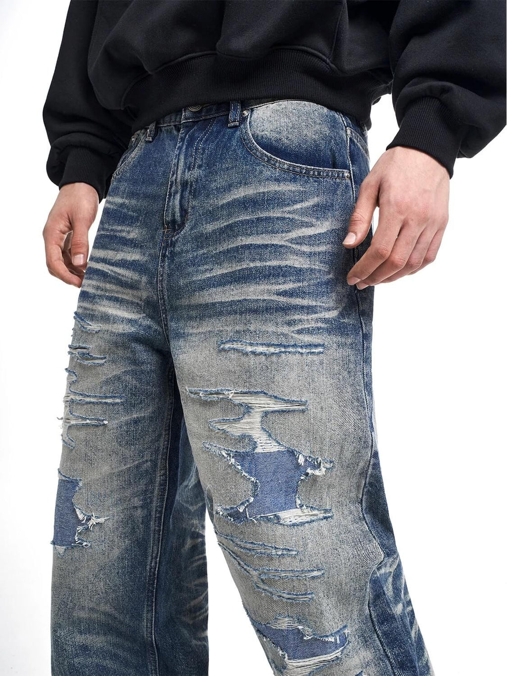 F3F Select Heavy Distressed Washed Patchwork Baggy Jeans