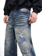 F3F Select Heavy Distressed Washed Patchwork Baggy Jeans