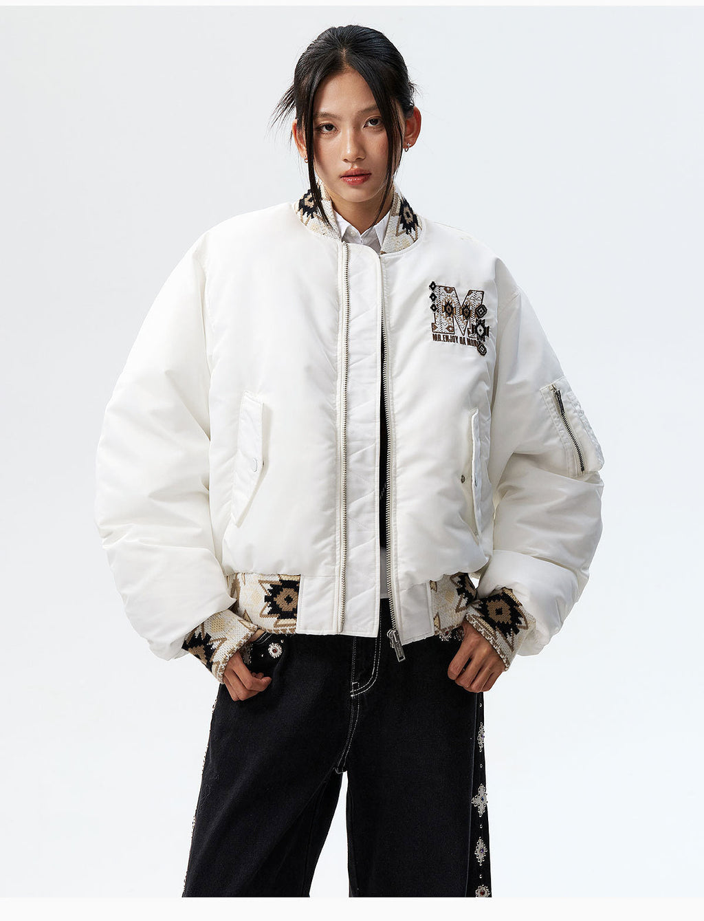 MEDM Ethnic Trim MA-1 Bomber Jacket