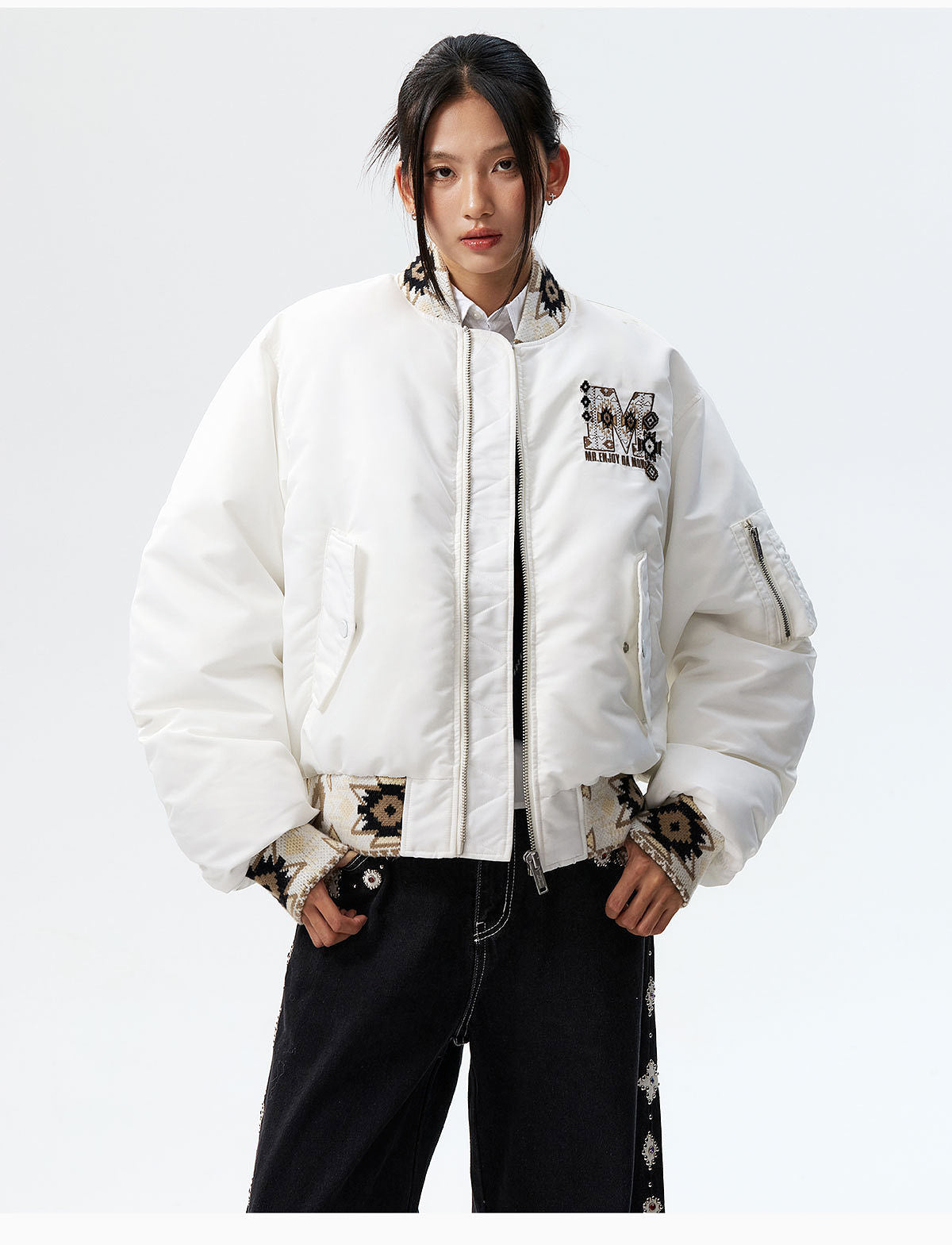 MEDM Ethnic Trim MA-1 Bomber Jacket