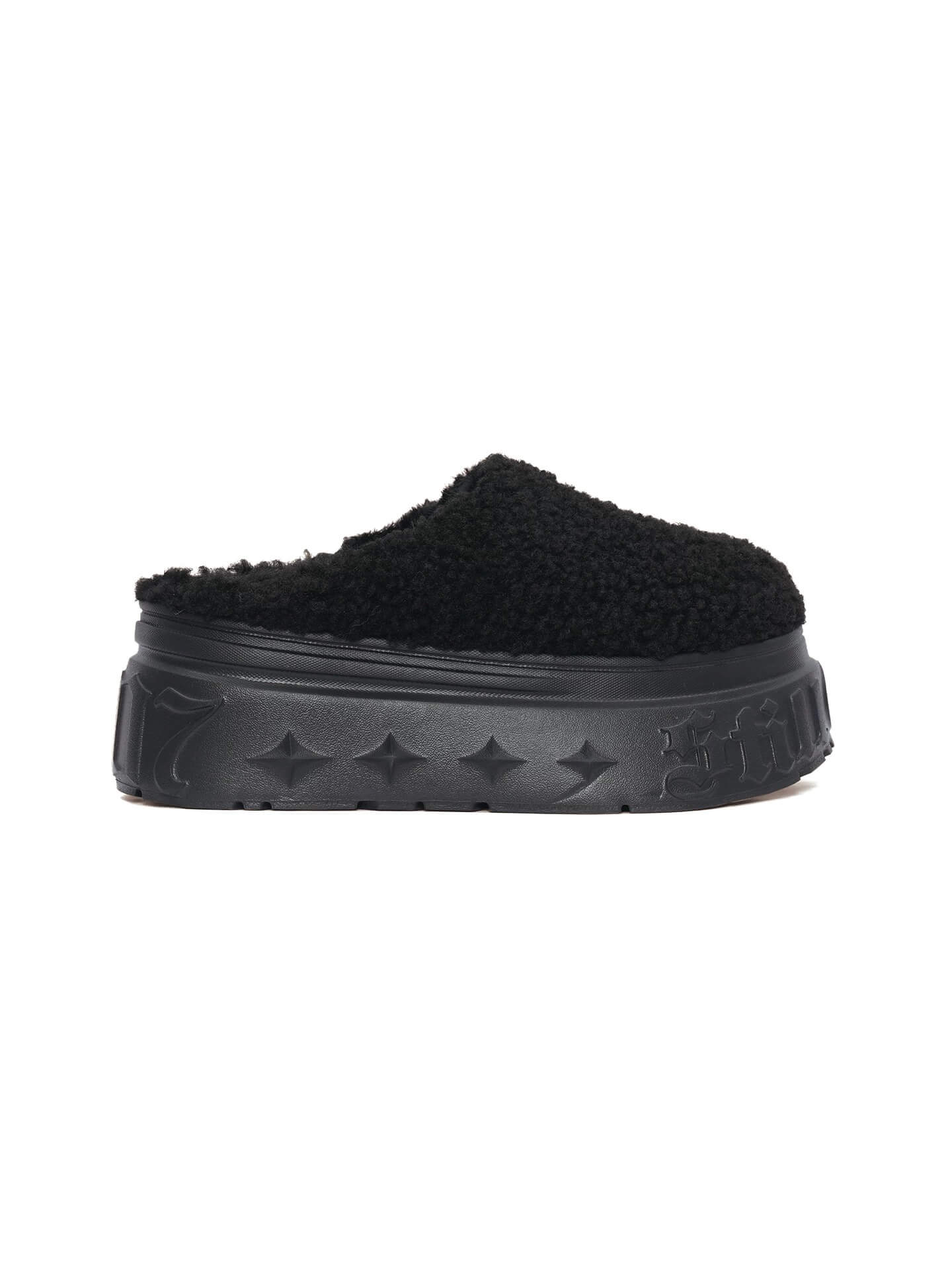 1807 INF-010 Gothic Black Teddy Chunky Platform Clogs