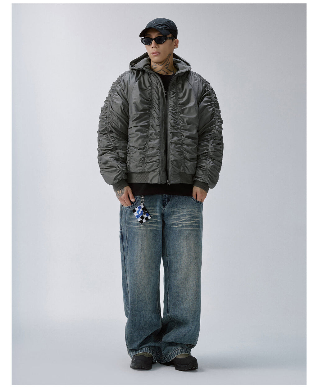 F2CE Ruched Hooded MA-1 Bomber Jacket