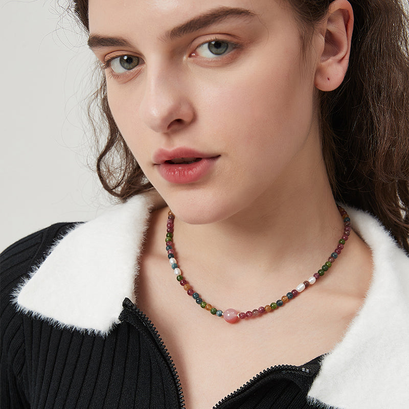 AWE Agate Tourmaline Beaded Necklace