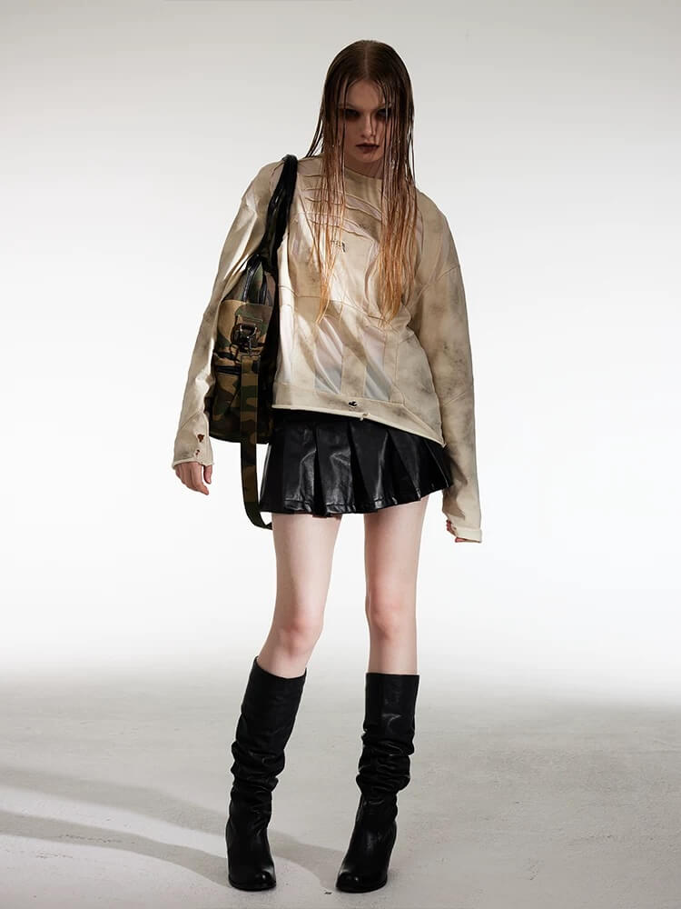 Night Lab Church Patchwork Sheer Distressed Long Sleeve Tee